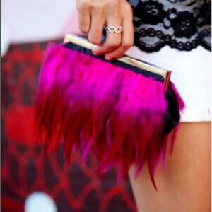 Hot Pink Feather Clutch with Jeweled Clasp